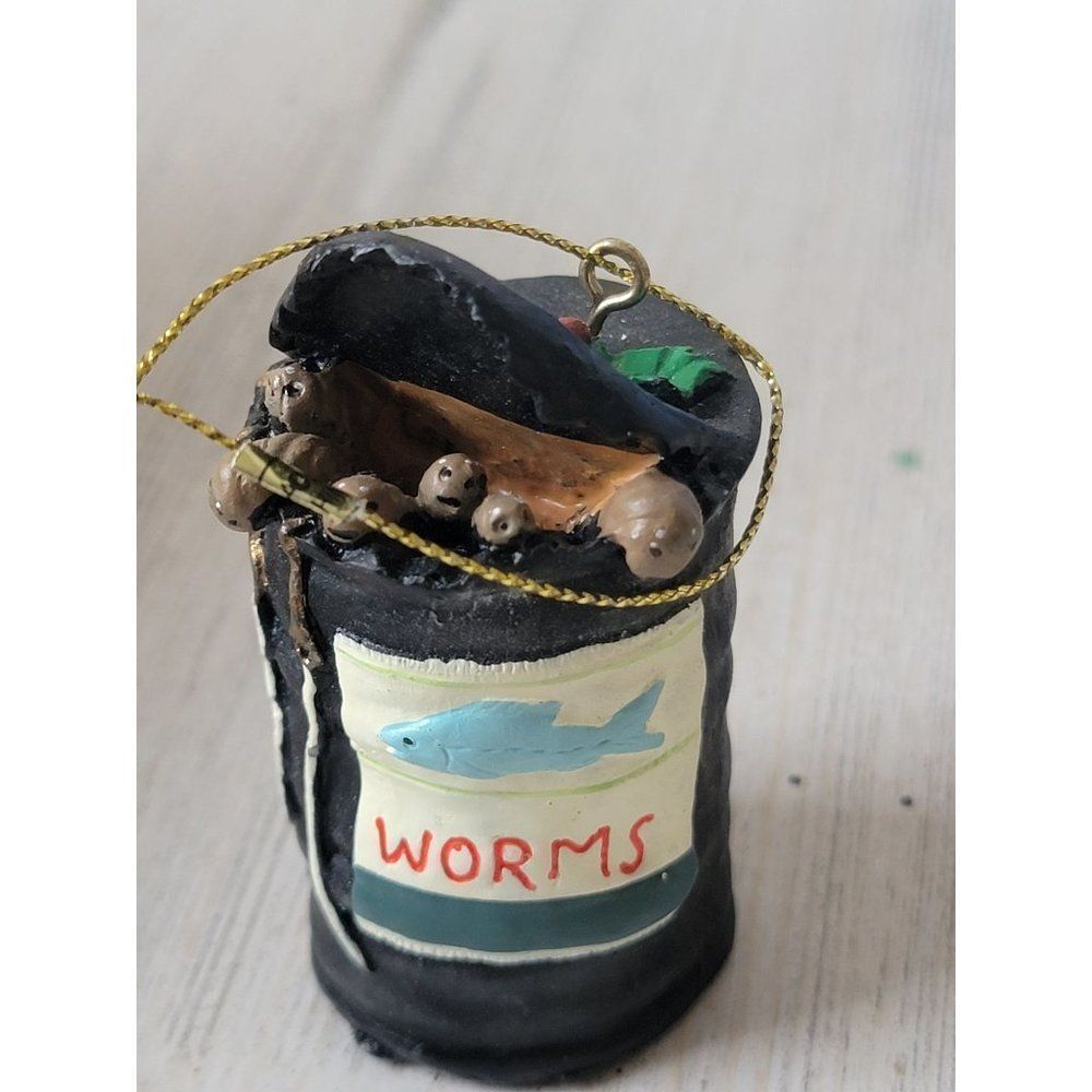 Fishing bait can worms‎ mistletoe Fisher ornament Xmas decor